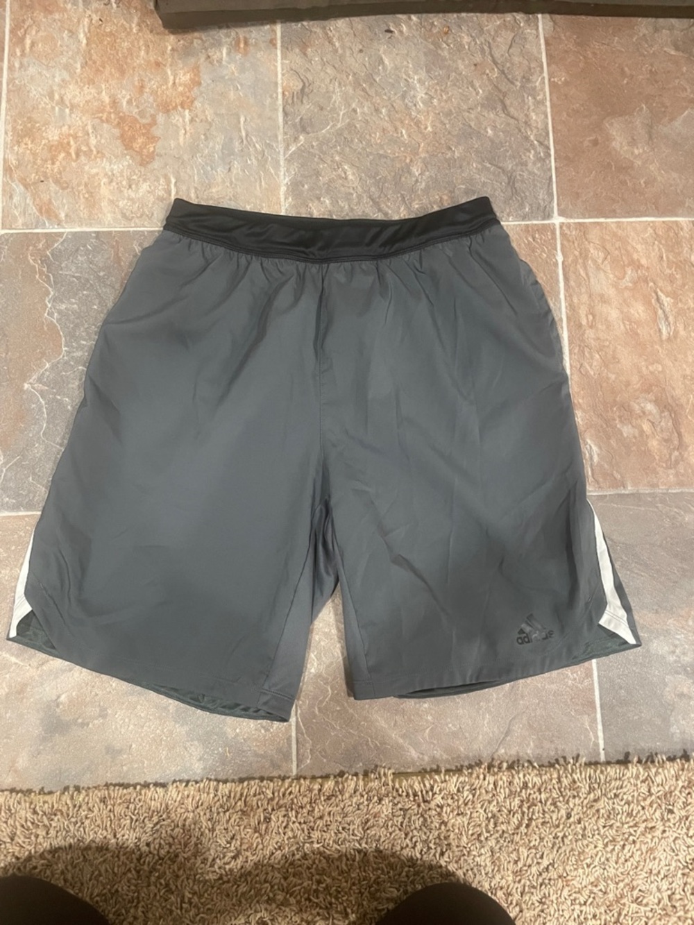 adidas Men’s Dark Gray Athletic Shorts with White Side Panels